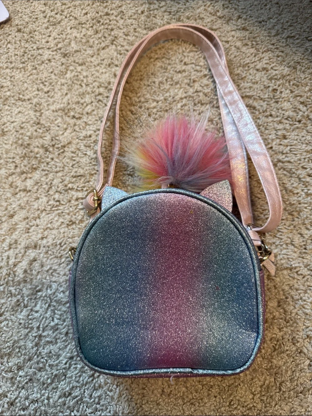 Under One Sky Shimmering Pastel Cat Crossbody with Rainbow Pom